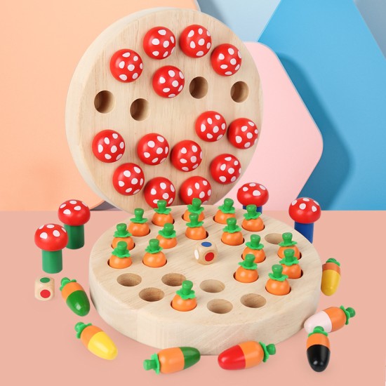 Pull carrot mushroom color memory chess game fun interactive play against children's enlightenment early education puzzle wooden toys