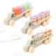 Young children early education Montessori wooden 2-in-1 macaron shape matching set column drag small train educational toy