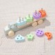 Young children early education Montessori wooden 2-in-1 macaron shape matching set column drag small train educational toy