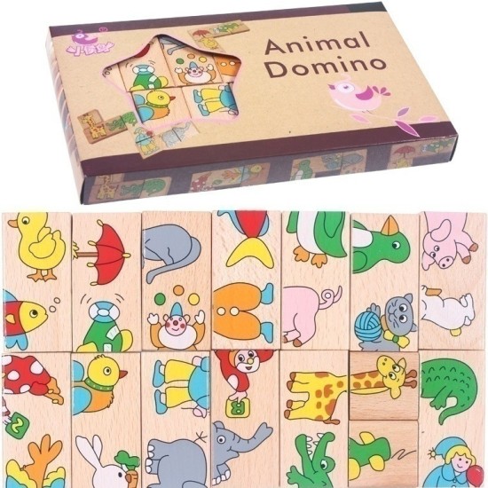 Wooden children's animal cognitive solon domino 15 building blocks puzzle baby early education educational toys wholesale