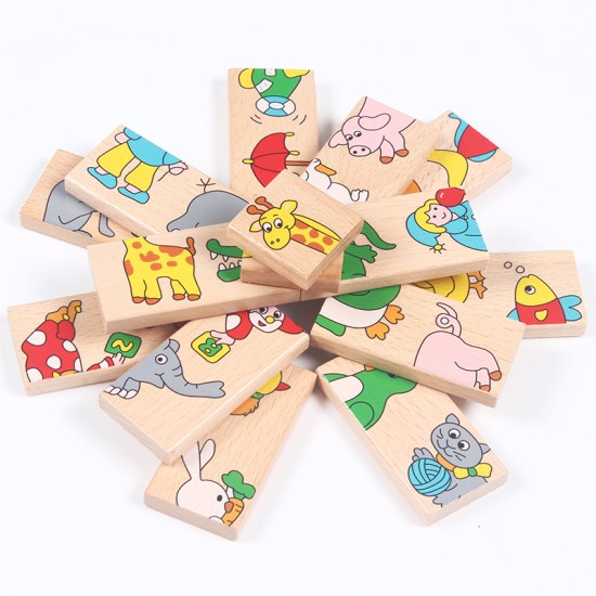 Wooden children's animal cognitive solon domino 15 building blocks puzzle baby early education educational toys wholesale