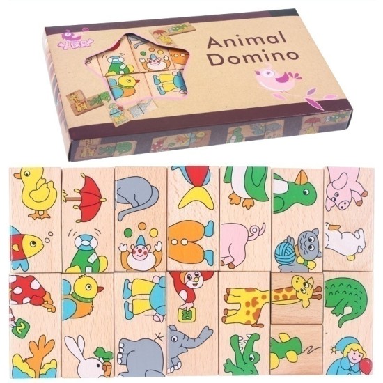 Wooden children's animal cognitive solon domino 15 building blocks puzzle baby early education educational toys wholesale