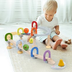 Children's wooden track ball game big building blocks